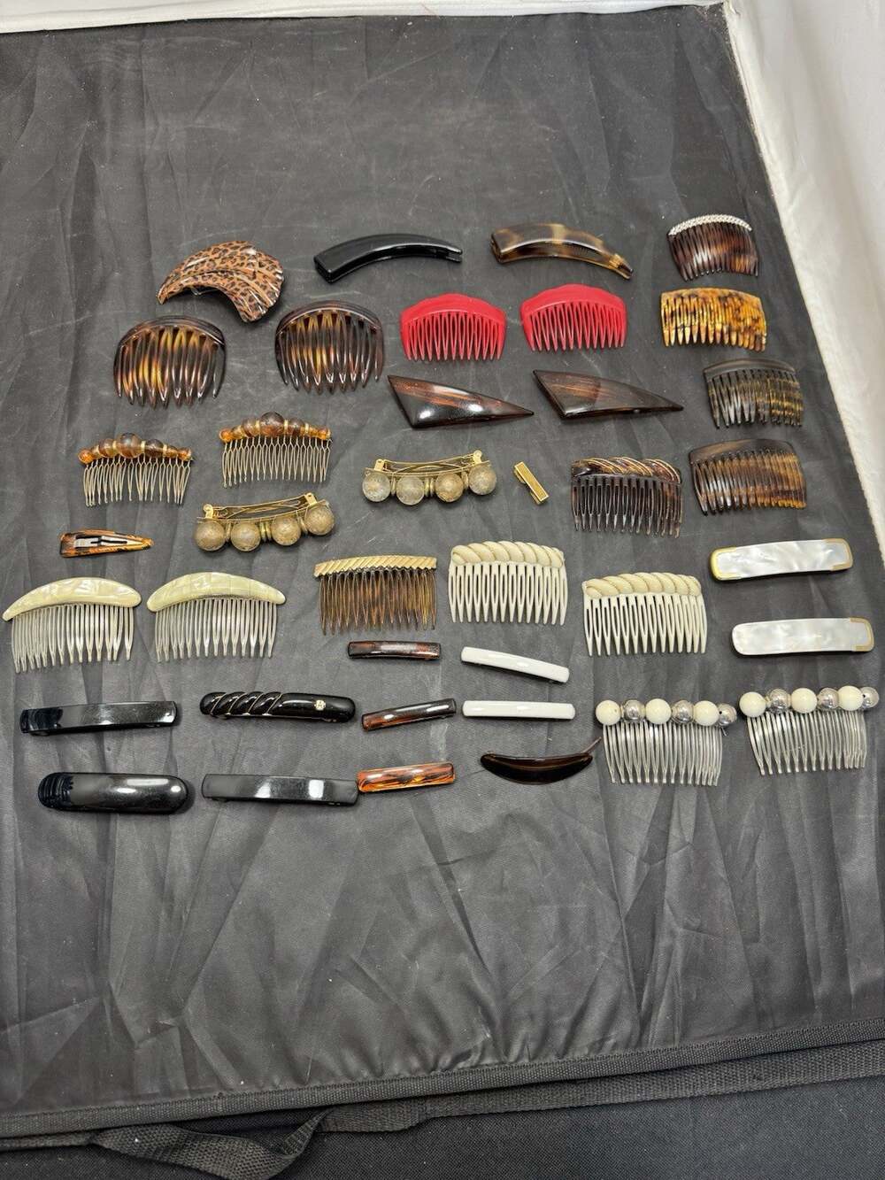 Vintage Hair Accessories Lot Side Combs Barrettes Faux Tortoise Shell Pearl 80s